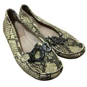 Stuart Weitzman Snakeskin Print Slide Loafers Flats Buckle Detail Women's 8 Wide